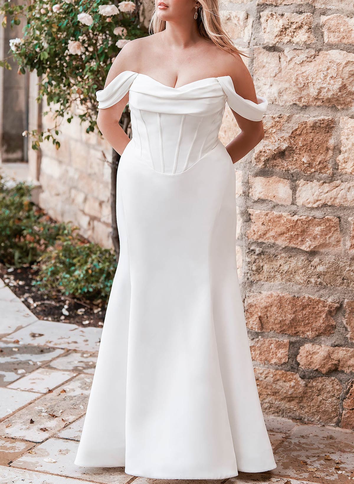 Elegant Off-The-Shoulder Sleeveless Mermaid Sweep Train Matte Satin Wedding Dresses