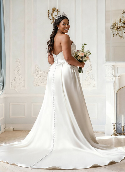 Trumpet/Mermaid Strapless Sleeveless Sweep Train Matte Satin Wedding Dresses With High Split