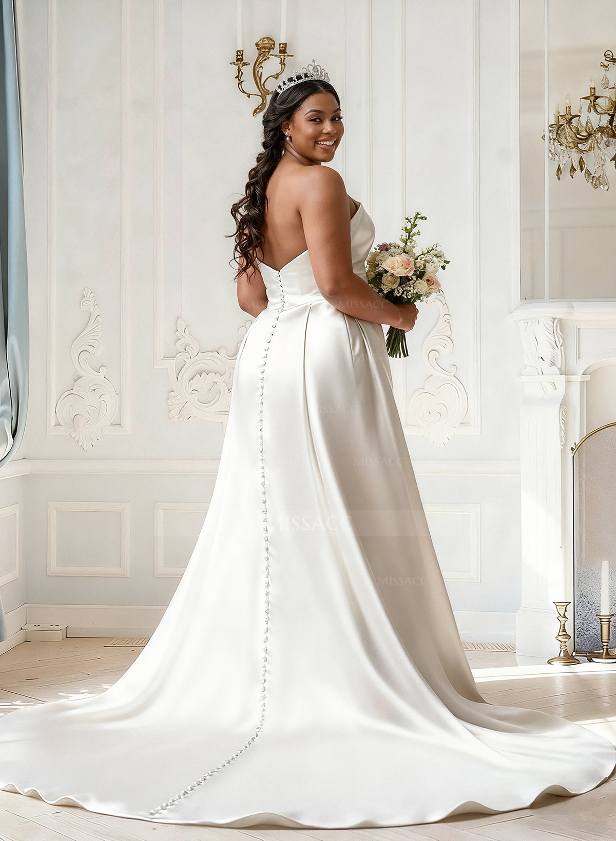 Trumpet/Mermaid Strapless Sleeveless Sweep Train Matte Satin Wedding Dresses With High Split
