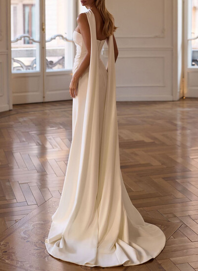 Elegant Strapless Sleeveless Sweep Train Elastic Satin Wedding Dresses With High Split