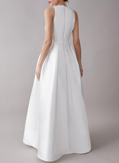 Elegant Plunge Neck Sleeveless A-Line Floor-Length Matte Satin Wedding Dresses With Bow(s)