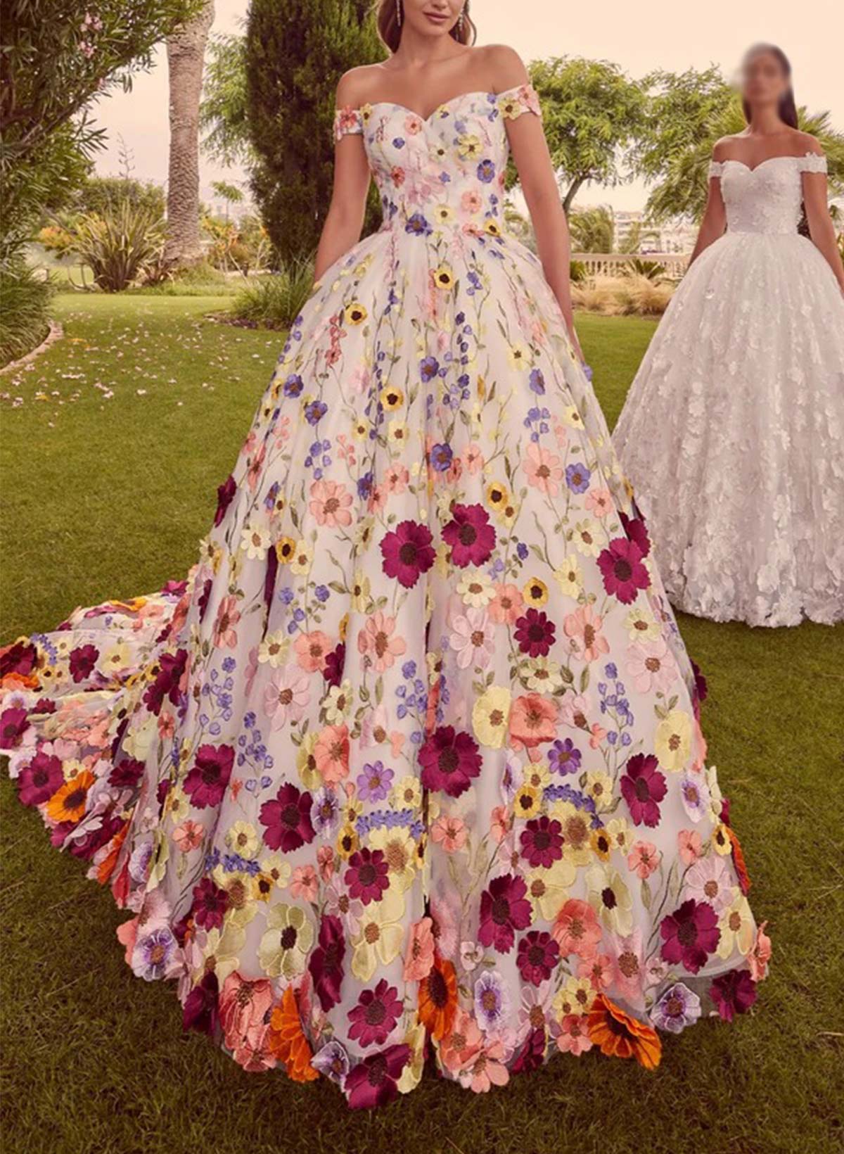 A-Line Off-The-Shoulder Sleeveless Court Train Wedding Dresses With Flower(s)