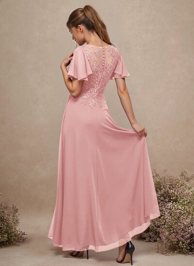 V-Neck Lace Sleeves A-Line Bridesmaid Dresses
