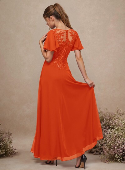 V-Neck Lace Sleeves A-Line Bridesmaid Dresses