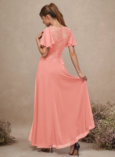 V-Neck Lace Sleeves A-Line Bridesmaid Dresses