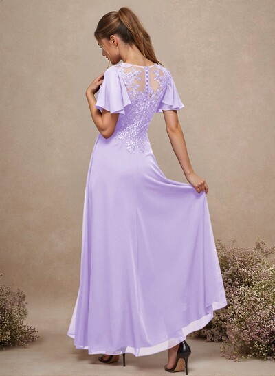V-Neck Lace Sleeves A-Line Bridesmaid Dresses