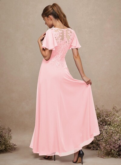 V-Neck Lace Sleeves A-Line Bridesmaid Dresses