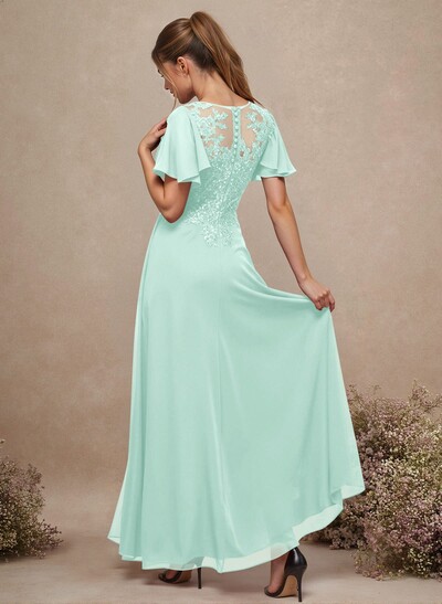V-Neck Lace Sleeves A-Line Bridesmaid Dresses