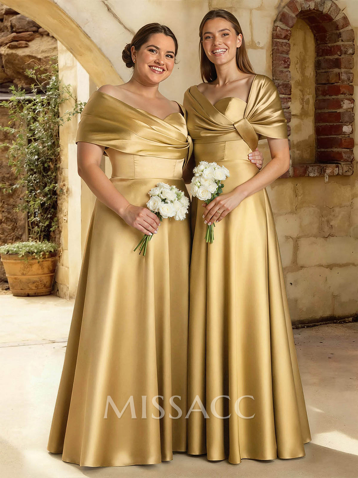 A-Line Off-The-Shoulder Sleeveless Floor-Length Satin Bridesmaid Dresses
