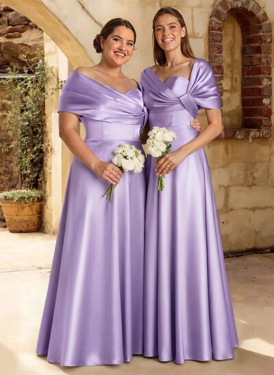 A-Line Off-The-Shoulder Sleeveless Maxi Satin Bridesmaid Dresses