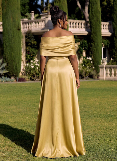 A-Line Off-The-Shoulder Sleeveless Floor-Length Satin Bridesmaid Dresses