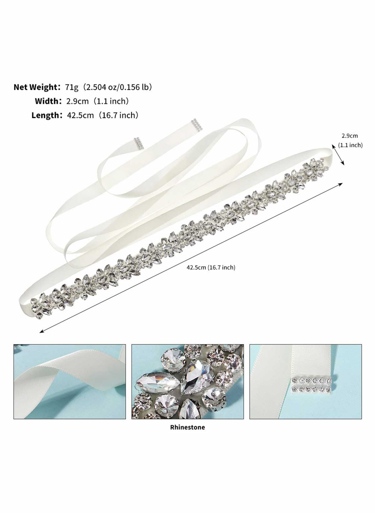 Satin Ribbon Sash Rhinestone For Bridal/Bridesmaids
