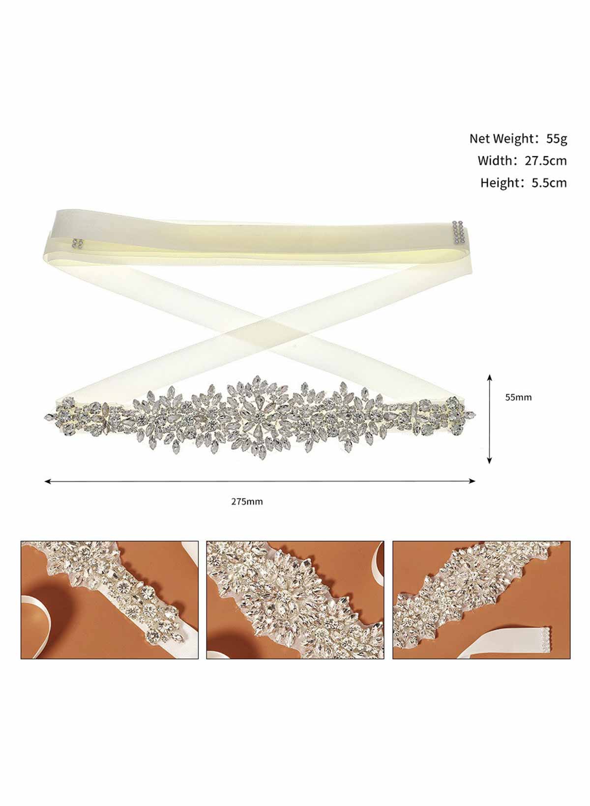 Satin Ribbon Sash Rhinestone For Bridal/Bridesmaids