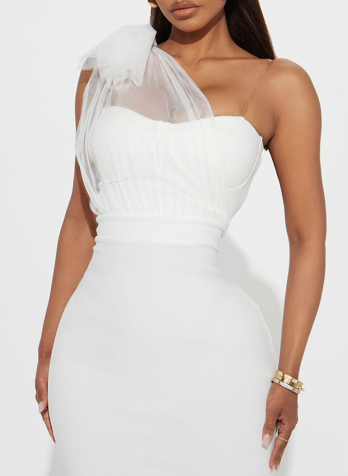 Elegant One-Shoulder Sleeveless Mermaid Tea-Length Tulle/Elastic Satin Cocktail Dresses With Bow(s)