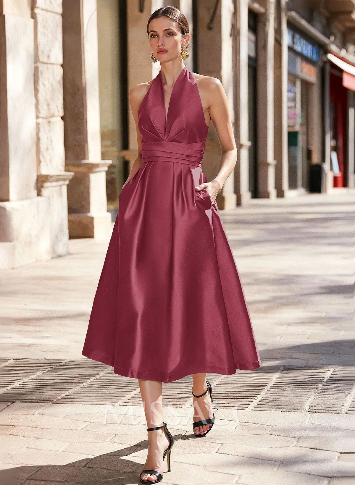 long red knitted dress Chic Rust - Midi Sweater Dress - Twist-Front Dress noimage