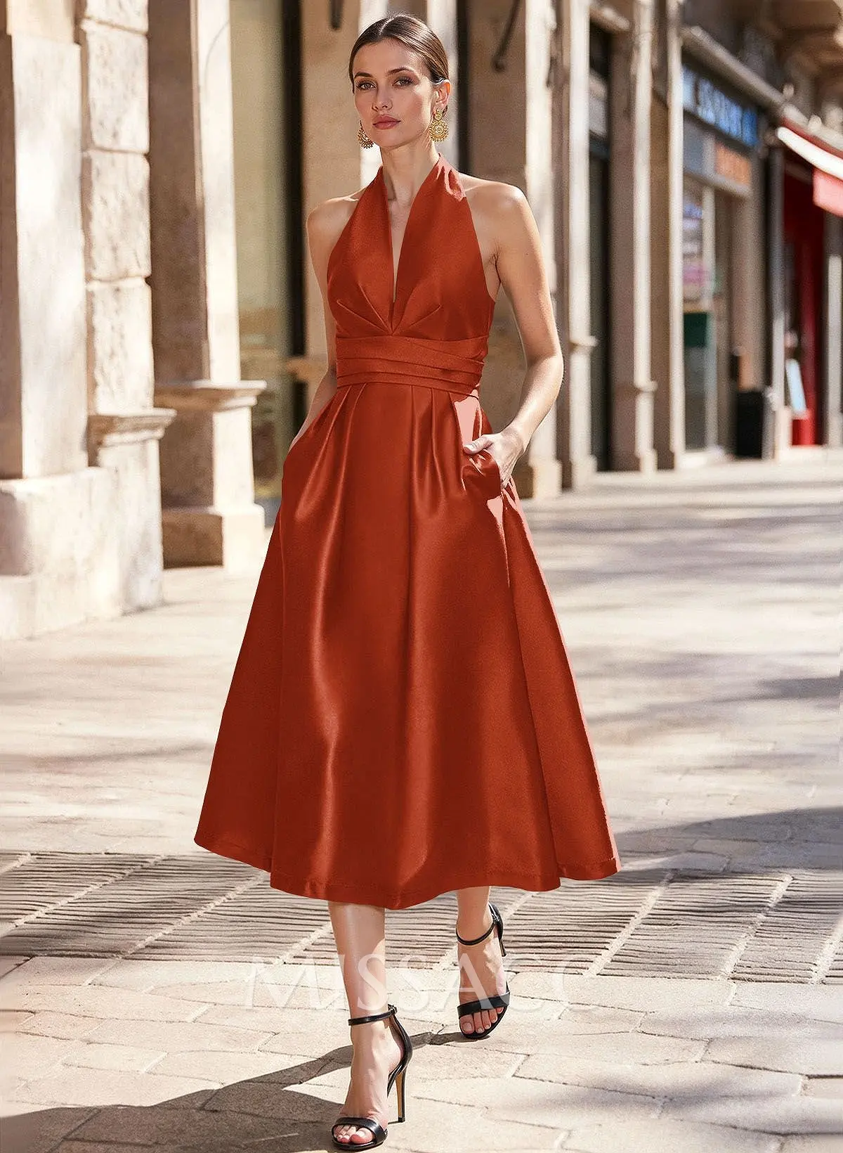 halter tea length dress Halter Neck Combo Tea Length Dress