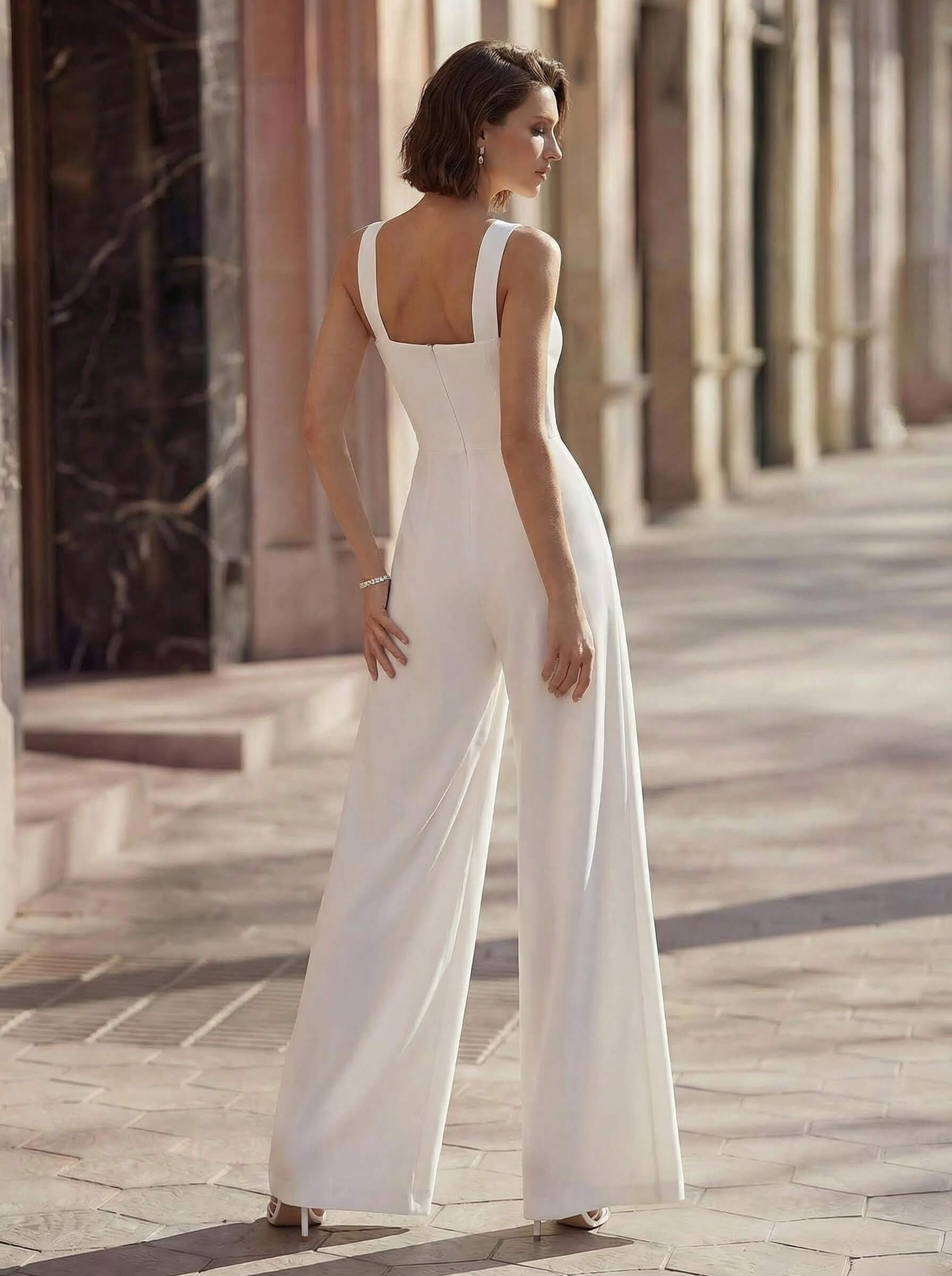 Jumpsuit Pantsuit Sweetheart Sleeveless Floor-Length Elastic Satin Wedding Dresses