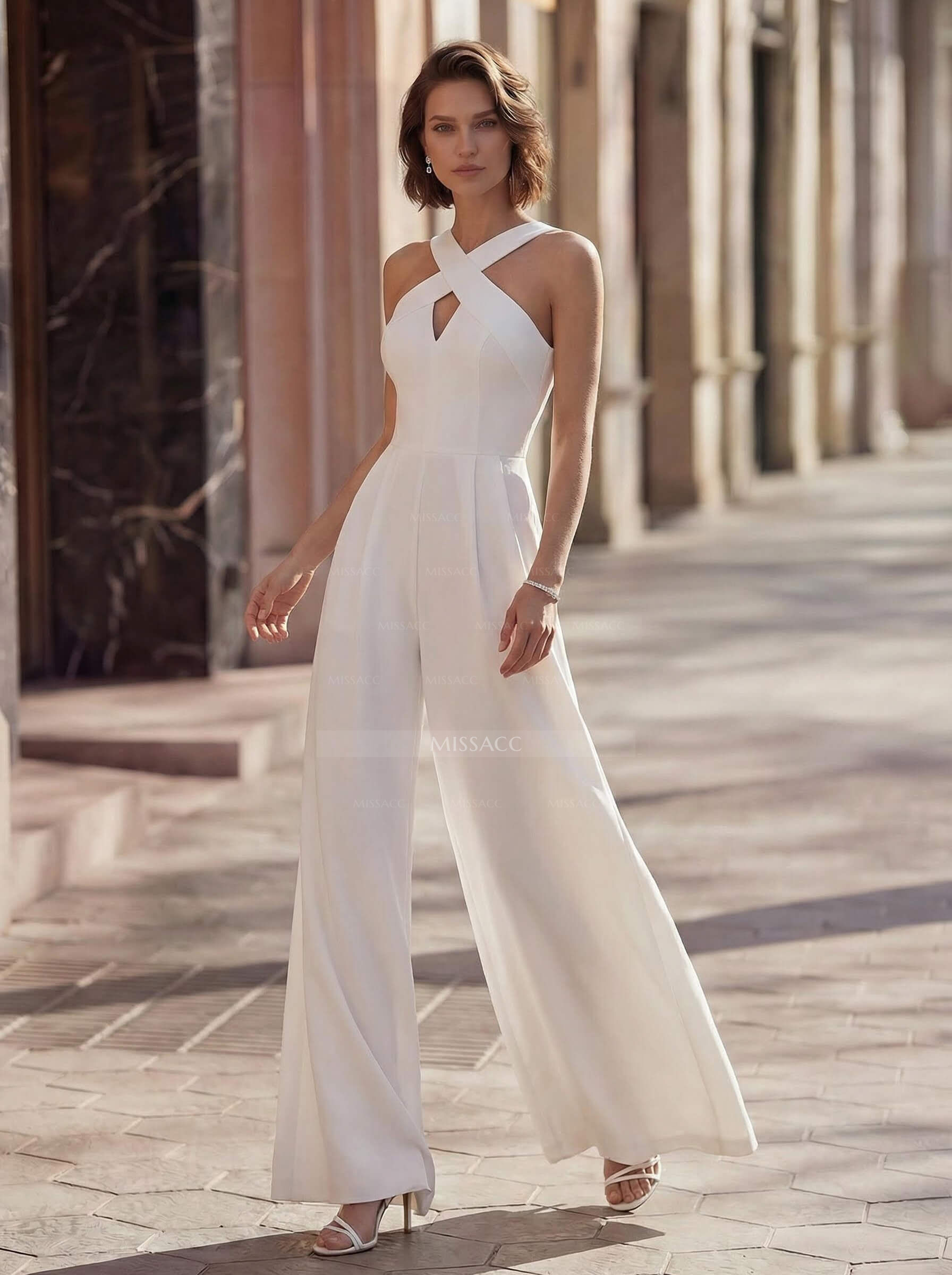 Jumpsuit Pantsuit Sweetheart Sleeveless Floor-Length Elastic Satin Evening Dresses With