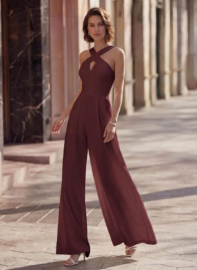 Jumpsuit Pantsuit Sweetheart Sleeveless Floor-Length Elastic Satin Evening Dresses With