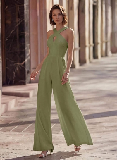 Jumpsuit Pantsuit Sweetheart Sleeveless Floor-Length Elastic Satin Evening Dresses With