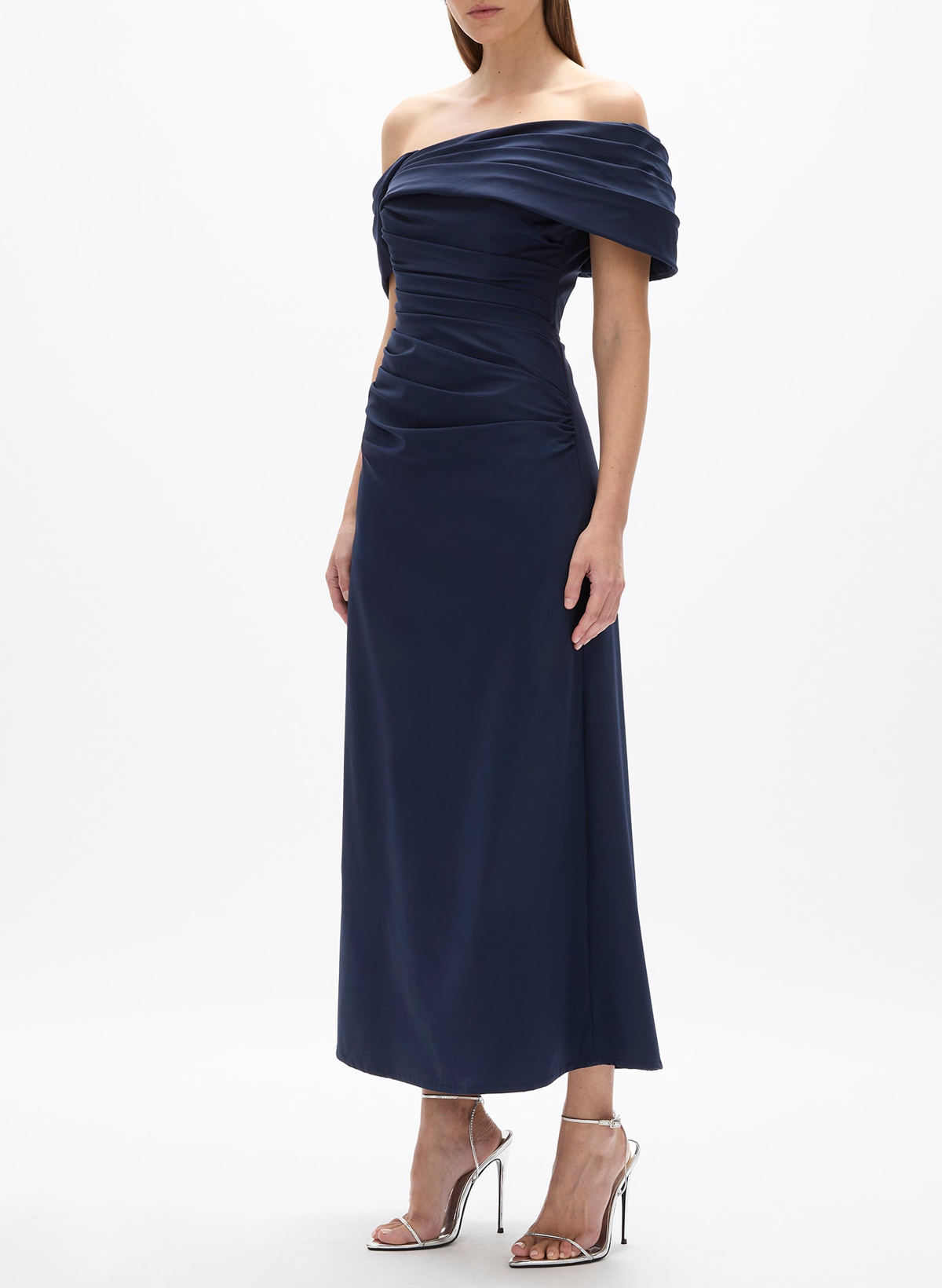 Elegant Pleated Off-The-Shoulder Sleeveless A-Line Ankle-Length Elastic Satin Evening Dresses