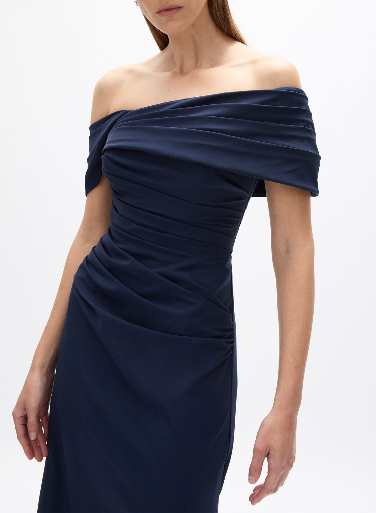 Elegant Pleated Off-The-Shoulder Sleeveless A-Line Ankle-Length Elastic Satin Evening Dresses