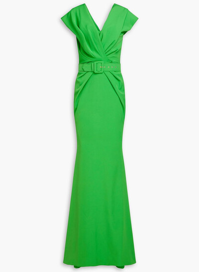 Elegant V-Neck Sleeveless Mermaid Floor-Length Elastic Satin Evening Dresses With Sash