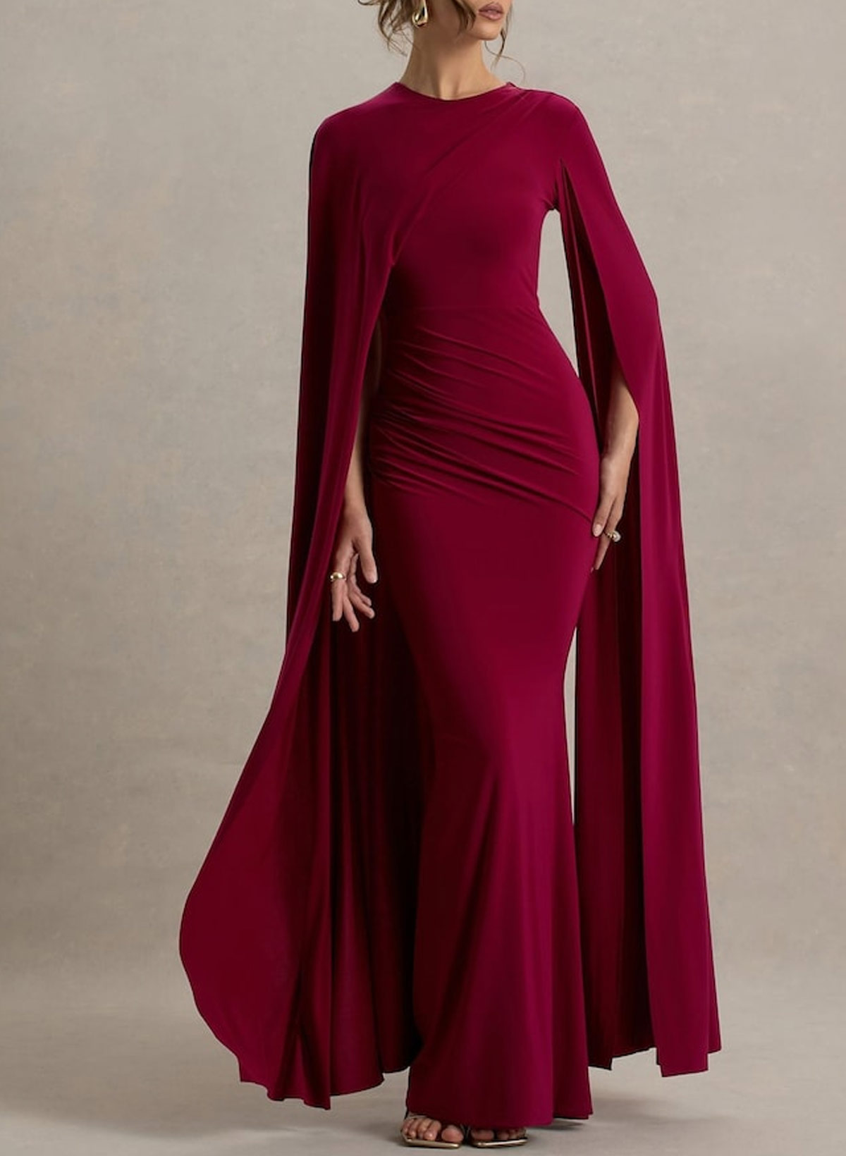 Elegant Scoop Neck Cape Sleeves Mermaid Floor-Length Jersey Evening Dresses