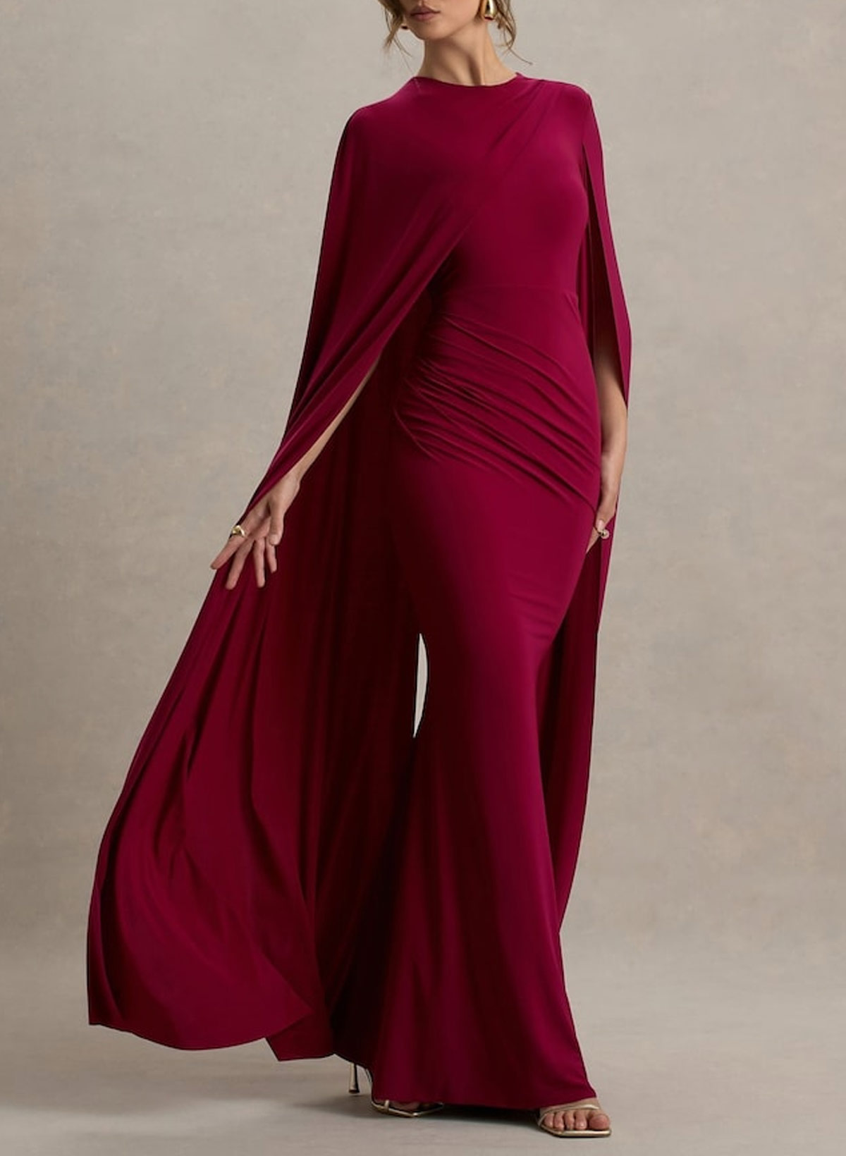 Elegant Scoop Neck Cape Sleeves Mermaid Floor-Length Jersey Evening Dresses