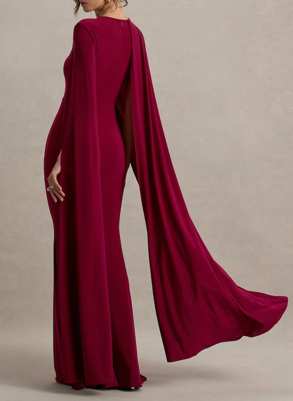 Elegant Scoop Neck Cape Sleeves Mermaid Floor-Length Jersey Evening Dresses