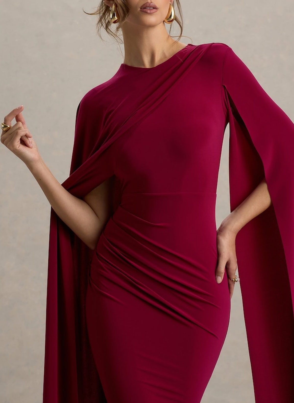 Elegant Scoop Neck Cape Sleeves Mermaid Floor-Length Jersey Evening Dresses
