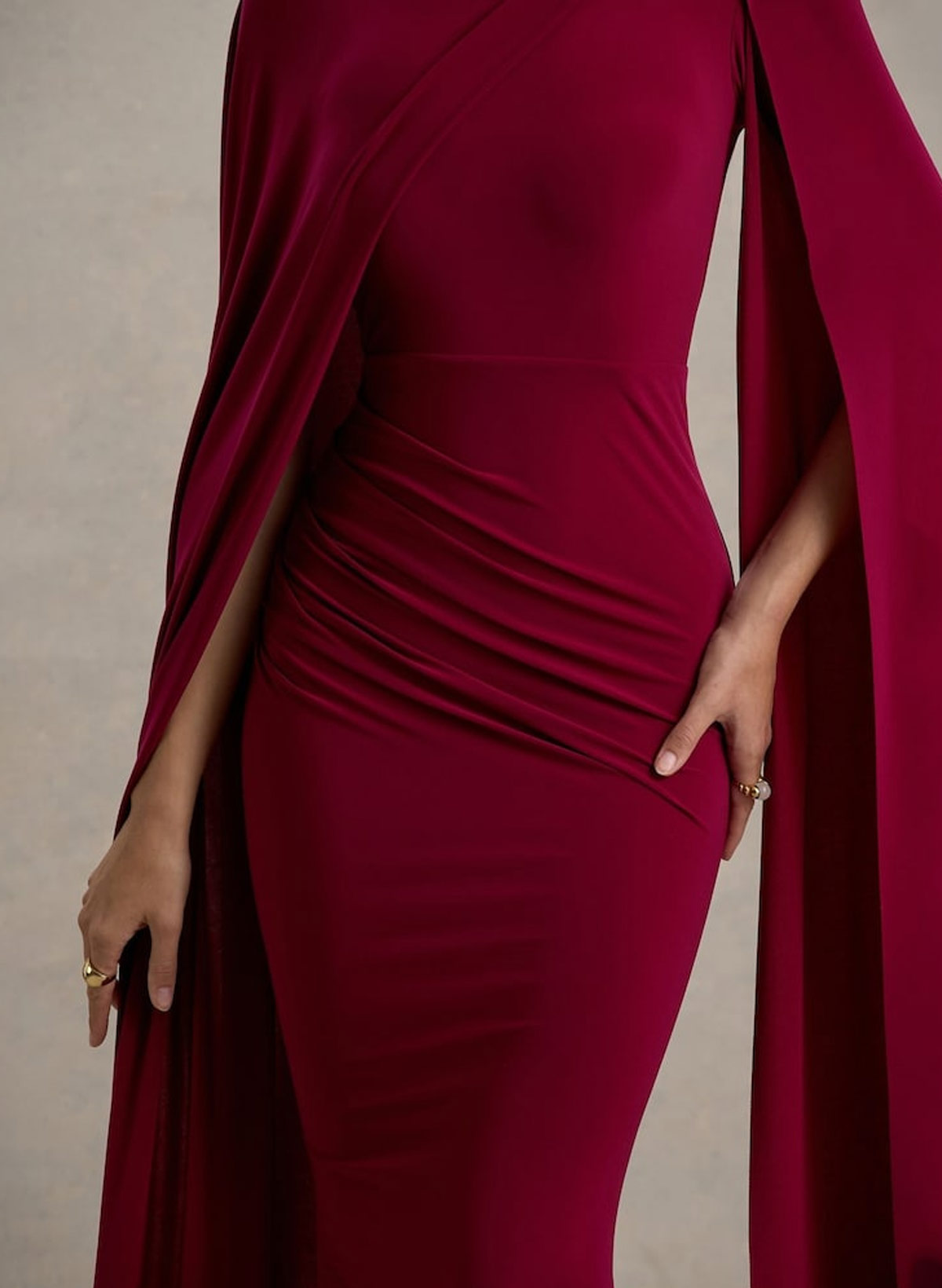 Elegant Scoop Neck Cape Sleeves Mermaid Floor-Length Jersey Evening Dresses