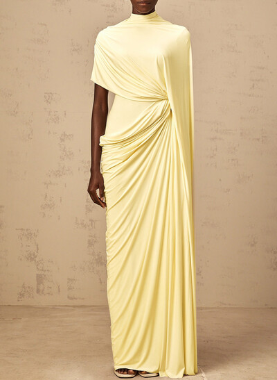 Elegant Scoop Neck Cape Sleeves Floor-Length Jersey Evening Dresses