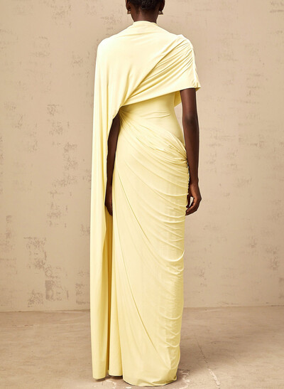 Elegant Scoop Neck Cape Sleeves Floor-Length Jersey Evening Dresses