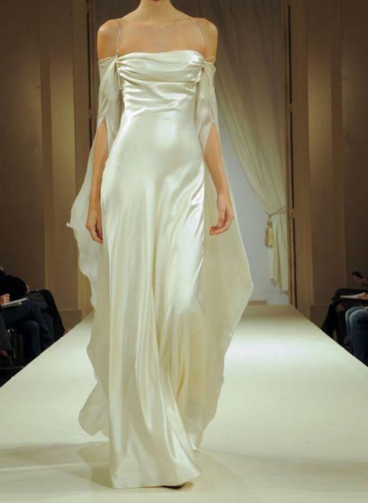 Elegant Off-The-Shoulder Cape Sleeves Floor-Length Evening Dresses