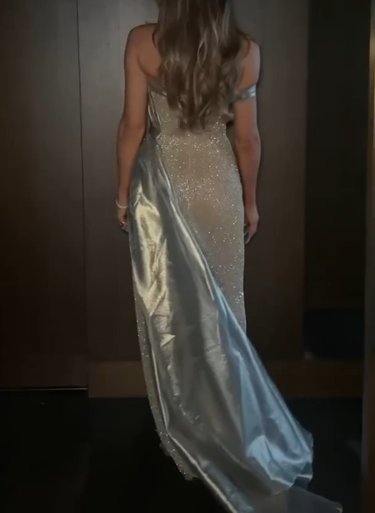 Sparkle & Shine Strapless Sleeveless Floor-Length Metallic Lame Evening Dresses With High Split/Sweeping Side Drape