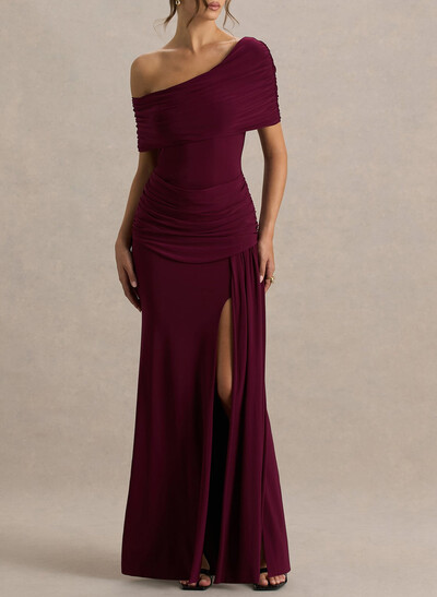 Elegant Asymmetrical Neckline Sleeveless Floor-Length Stretch Chiffon Evening Dresses With High Split