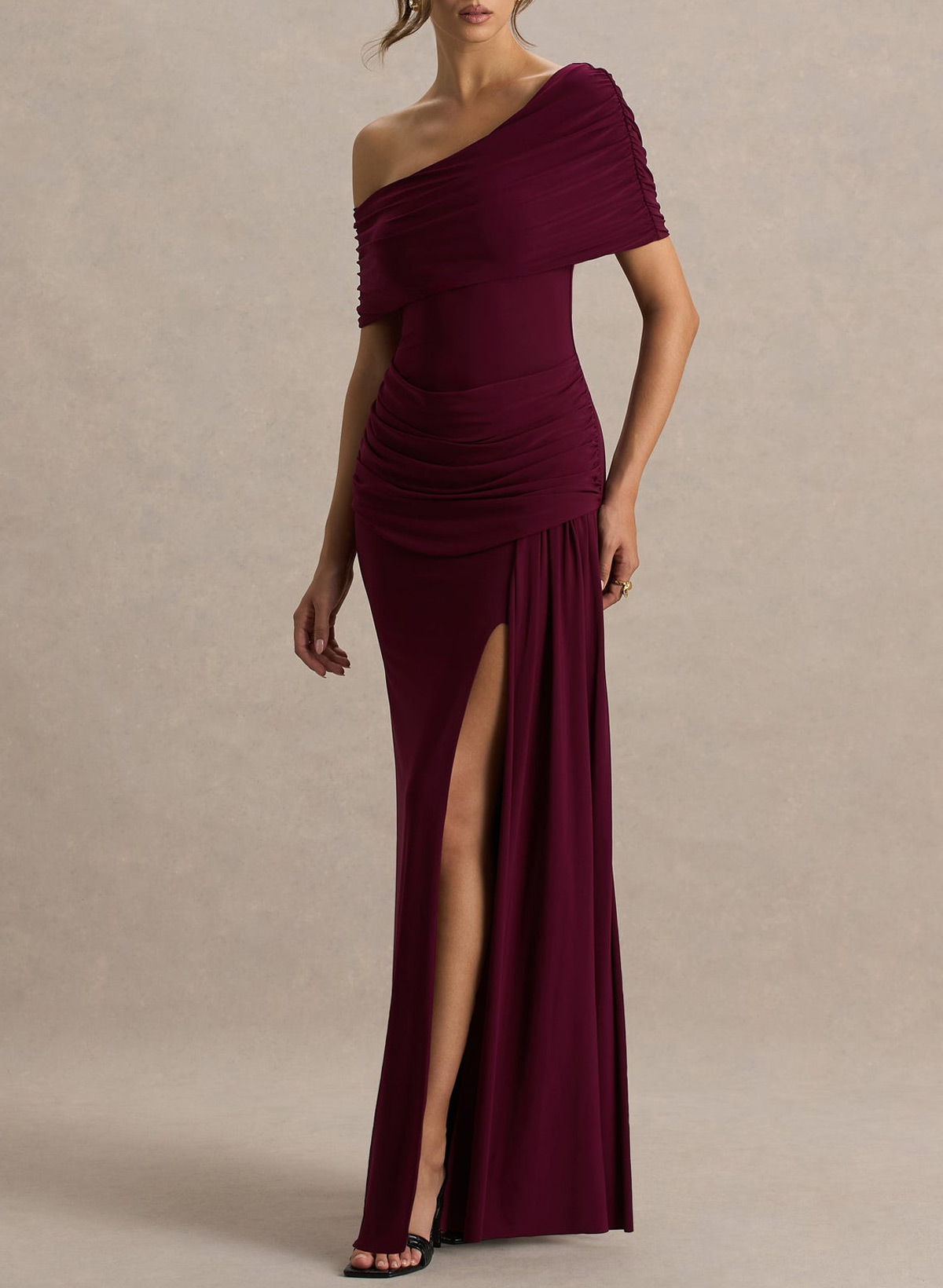 Elegant Asymmetrical Neckline Sleeveless Floor-Length Stretch Chiffon Evening Dresses With High Split