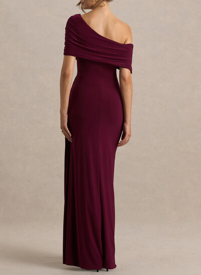 Elegant Asymmetrical Neckline Sleeveless Floor-Length Stretch Chiffon Evening Dresses With High Split