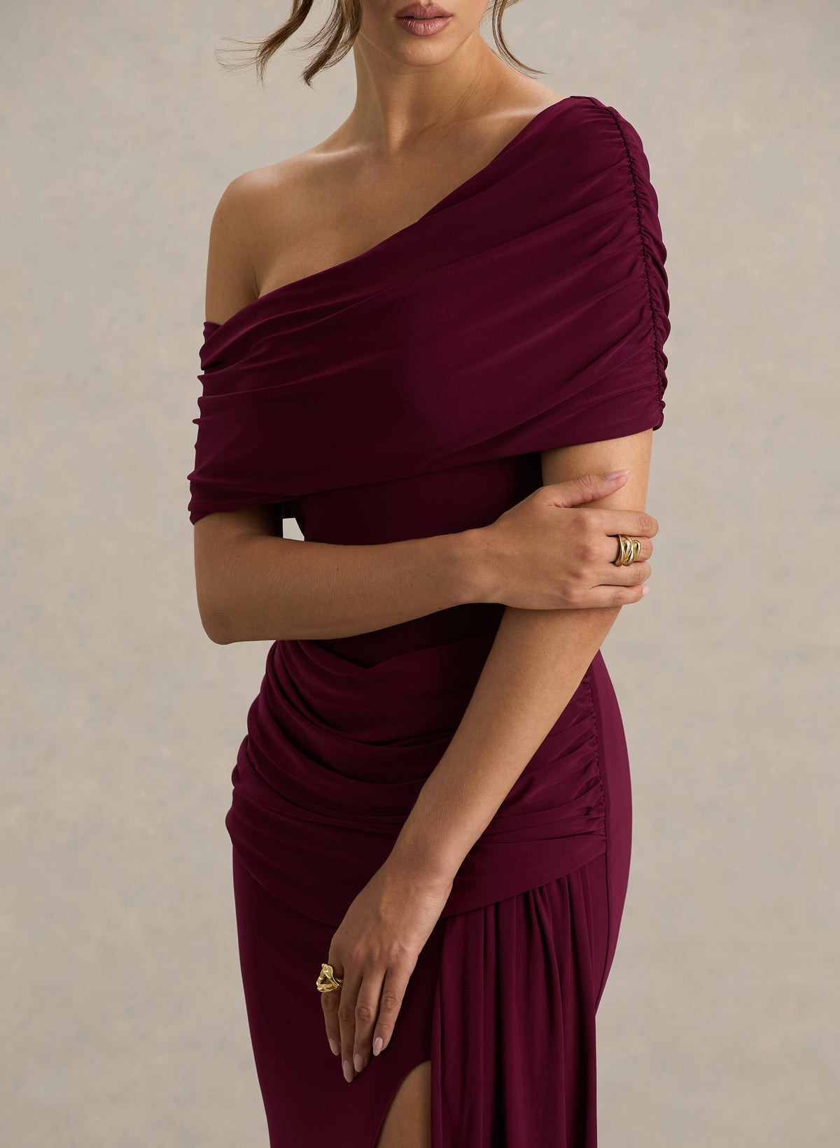 Elegant Asymmetrical Neckline Sleeveless Floor-Length Stretch Chiffon Evening Dresses With High Split