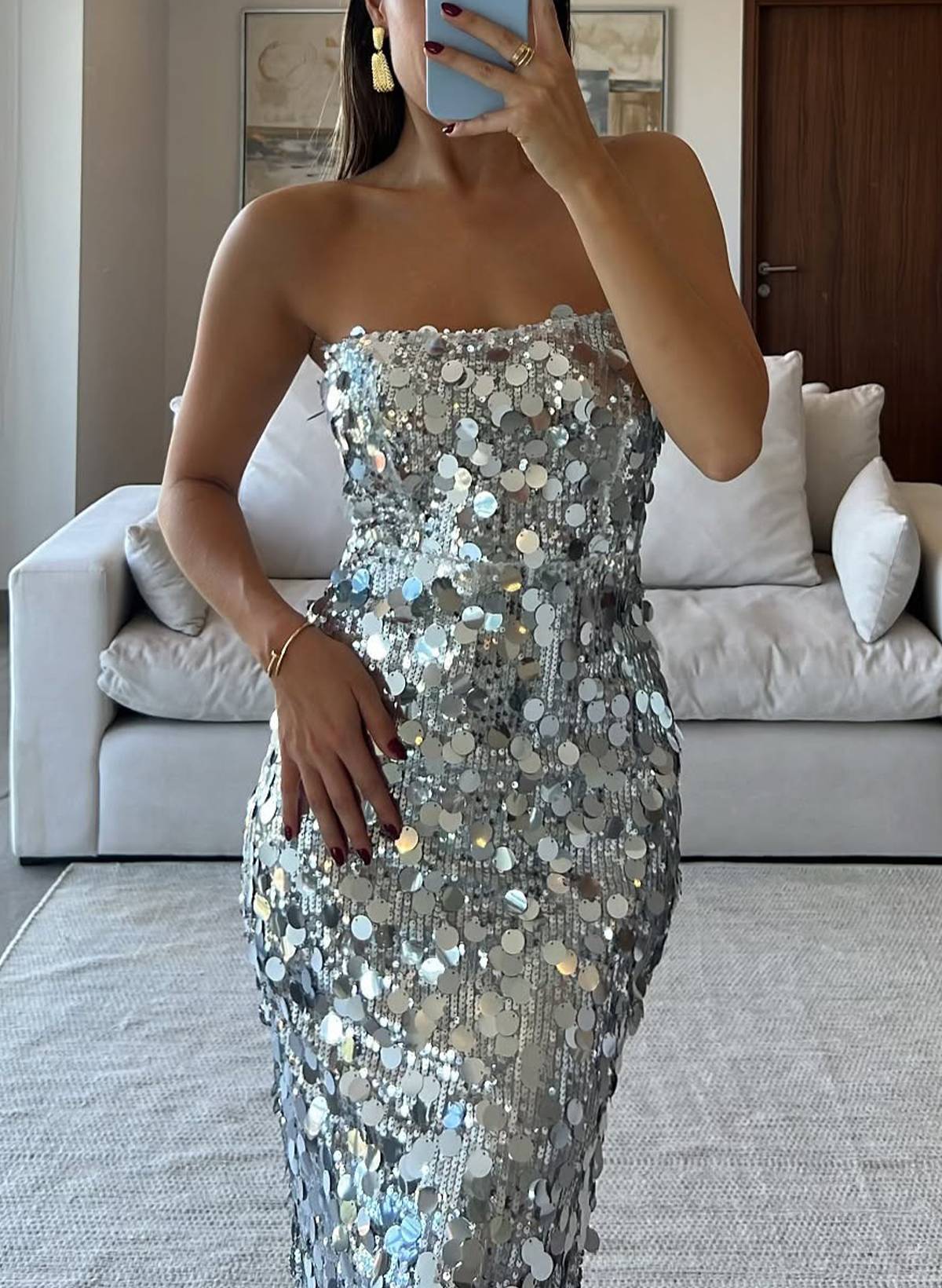 Sheath Column Bateau Neck Sleeveless Floor-Length Sequined Evening Dresses With Sequins