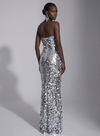 Sheath Column Bateau Neck Sleeveless Floor-Length Sequined Evening Dresses With Sequins