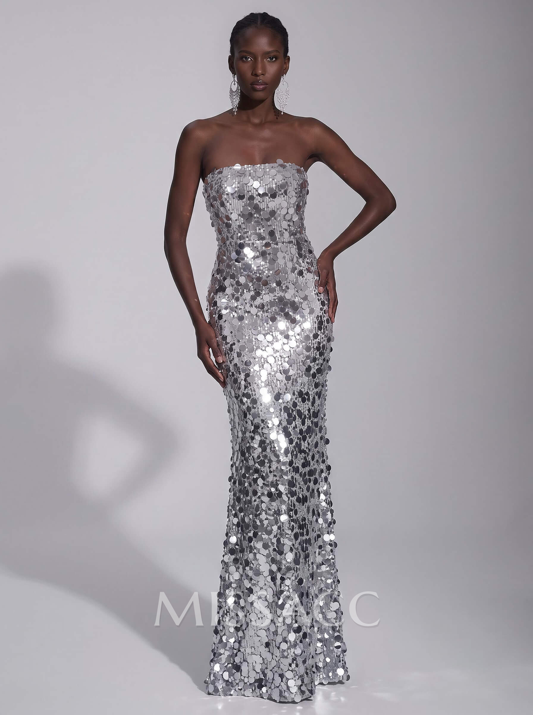 Sheath Column Bateau Neck Sleeveless Floor-Length Sequined Evening Dresses With Sequins