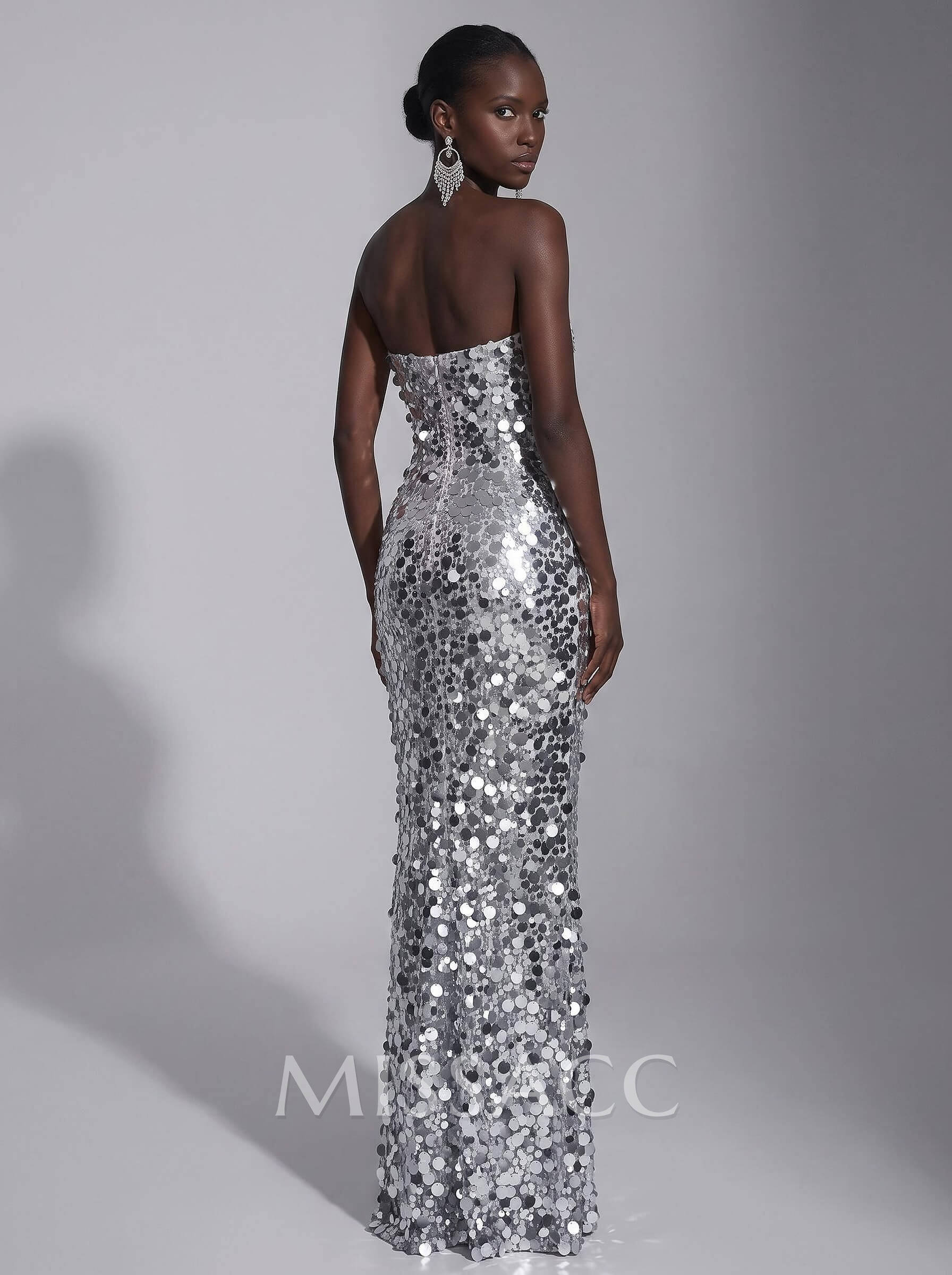 Sheath Column Bateau Neck Sleeveless Floor-Length Sequined Evening Dresses With Sequins