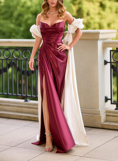 Sheath/Column Sweetheart Floor-Length Charmeuse Evening Dresses With High Split