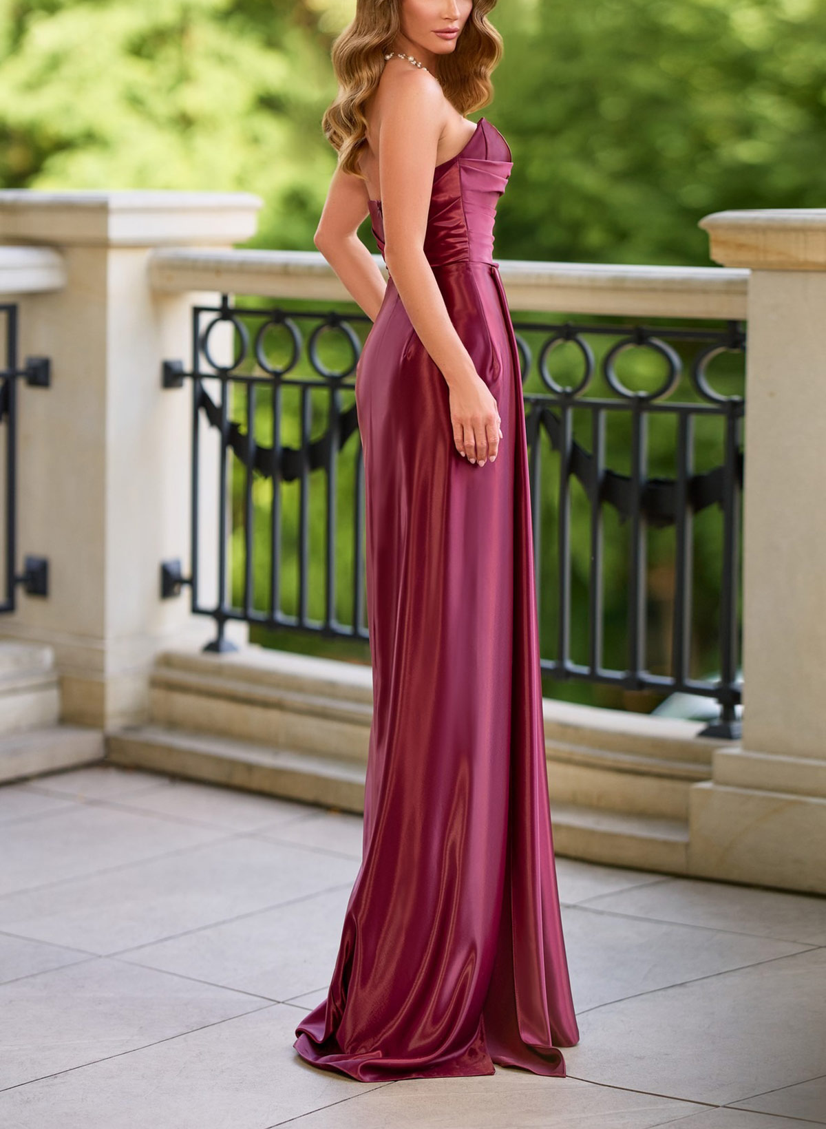 Sheath/Column Sweetheart Floor-Length Charmeuse Evening Dresses With High Split