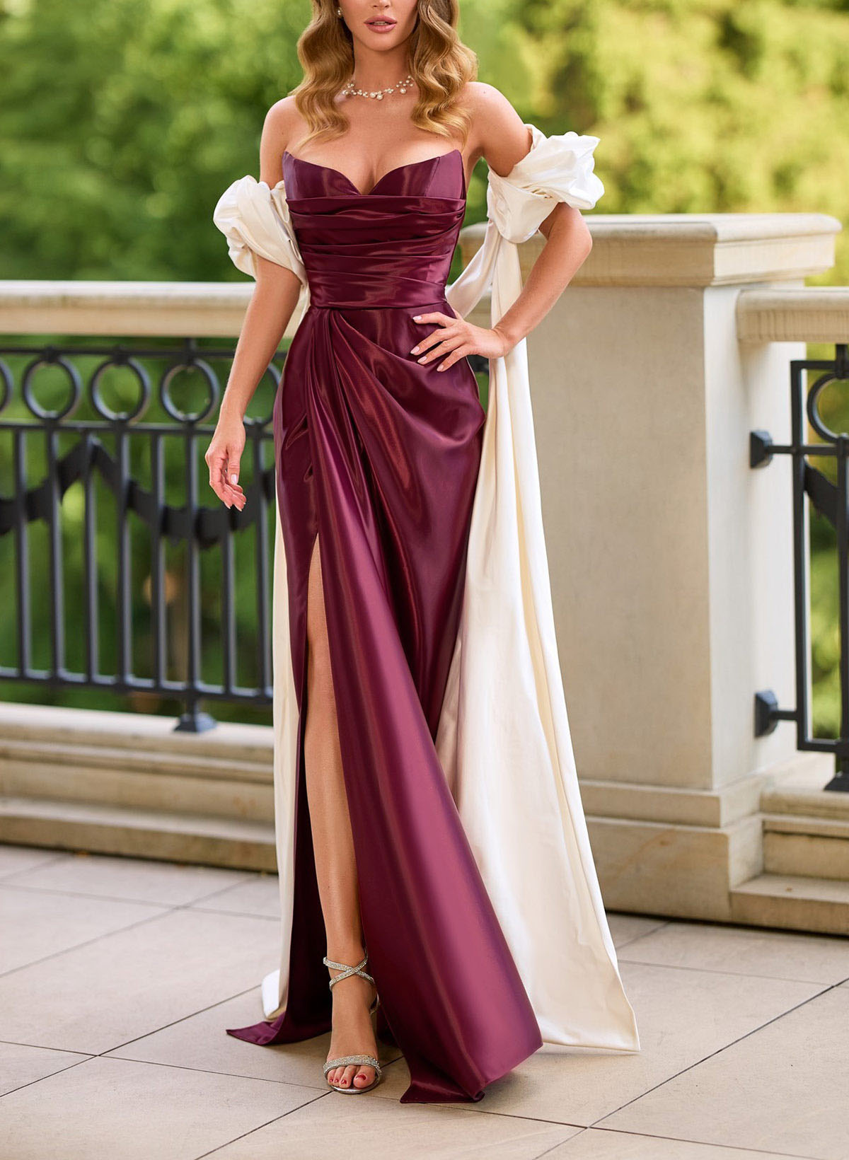 Sheath/Column Sweetheart Floor-Length Charmeuse Evening Dresses With High Split