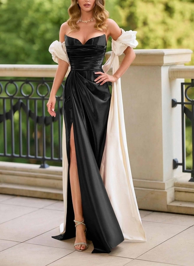 Sheath/Column Sweetheart Floor-Length Charmeuse Evening Dresses With High Split