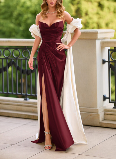 Sheath/Column Sweetheart Floor-Length Liquid Satin Evening Dresses With High Split