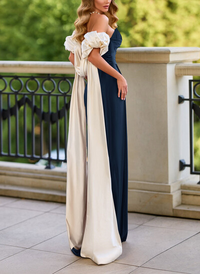 Sheath Sweetheart Floor-Length Liquid Satin Evening Gown with High Slit
